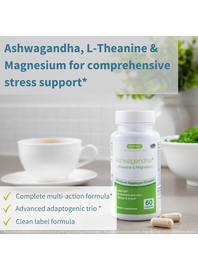 Igennus Advanced Ashwagandha KSM-66, L-Theanine & Magnesium, Clean Label, Multi Action Adaptogen Complex for Stress Support with Zinc & B Vitamins, 60 Vegan Capsules - Image 2